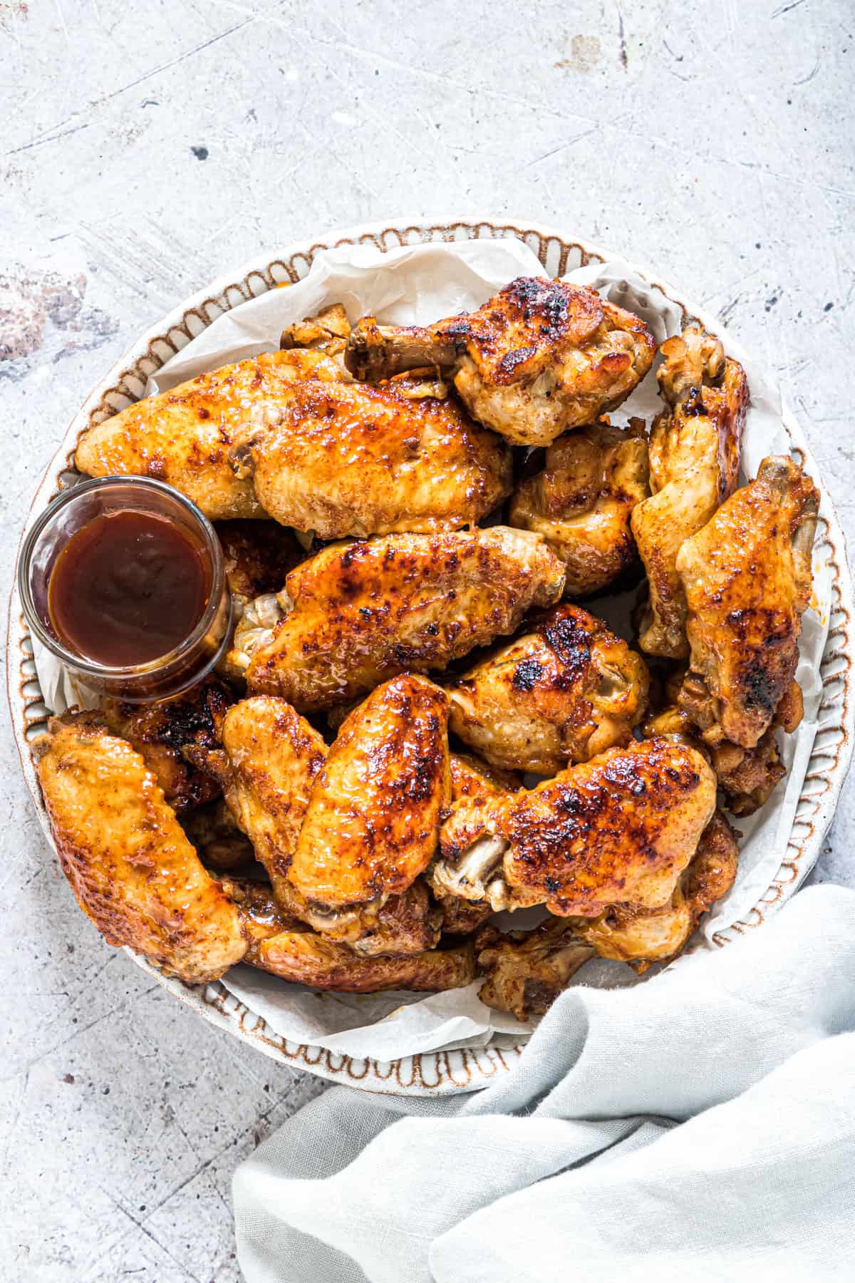 top down view of a plate filled with how many wings in a pound