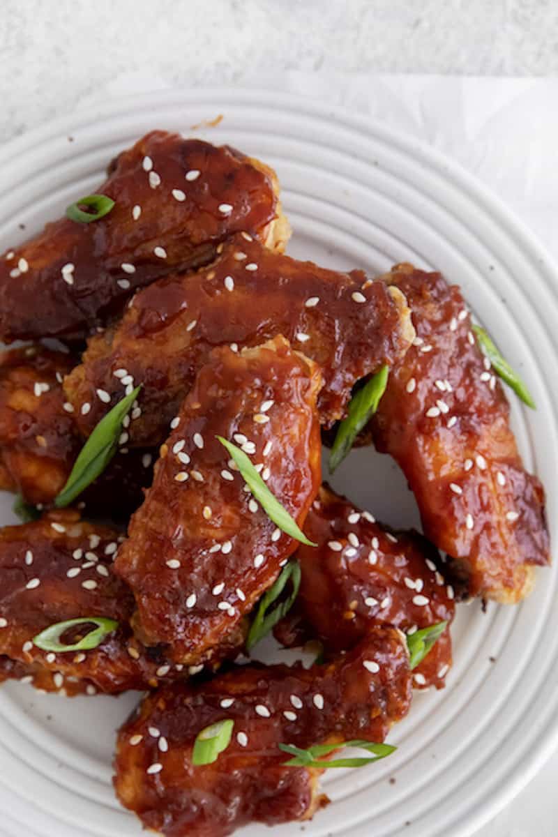close up view of serving of korean chicken wings in the how many wings in a pound guide