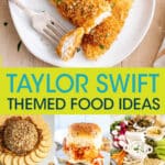 A collage of images of dishes to serve at a Taylor Swift themed party