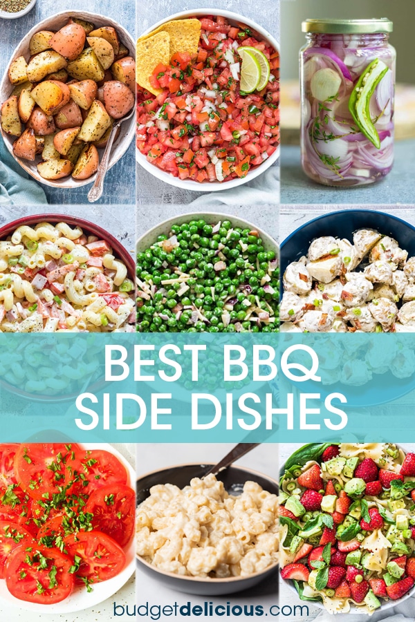A collage of images of BBQ side dishes