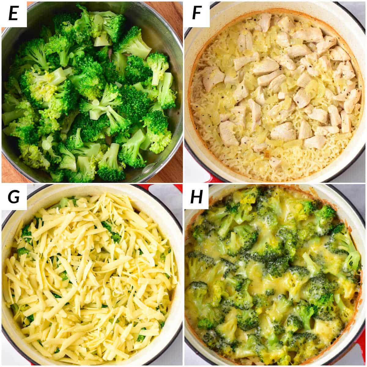 image collage showing the final steps for making chicken casserole