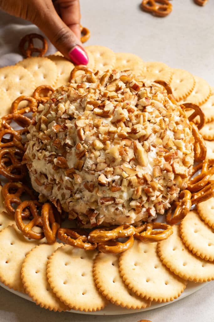 close up view of the finished chicken and ranch cheese ball