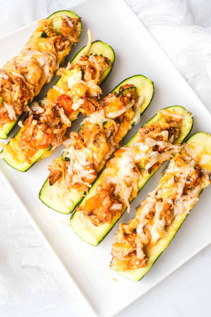 top down view of the chicken zucchini boats