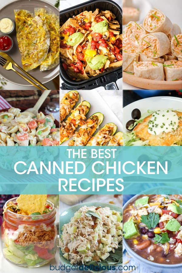 collage of canned chicken recipe images