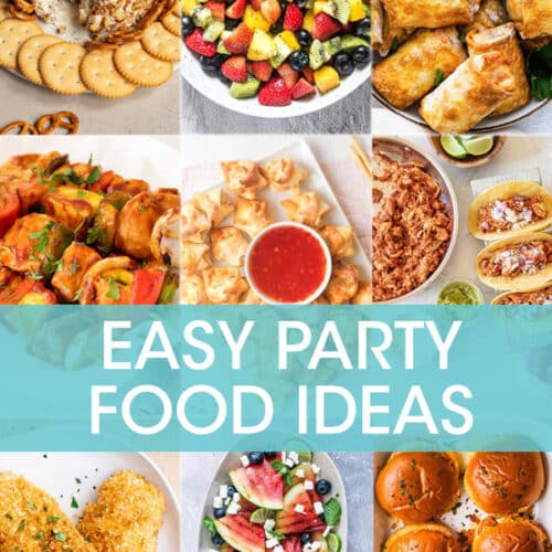 A collage of images of party foods