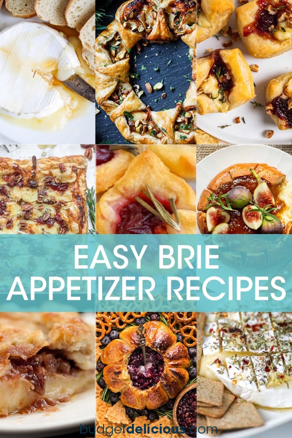 A collage of images of brie cheese appetizers