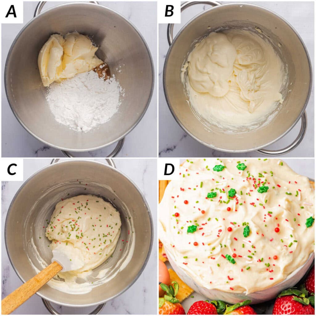 Step by step for Christmas cookie dip.