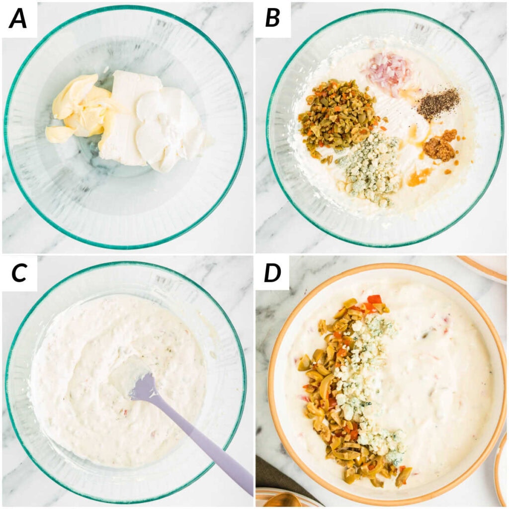 Dirty Martini Dip step by step.